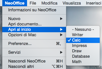 NeoOffice > Open at Launch menu