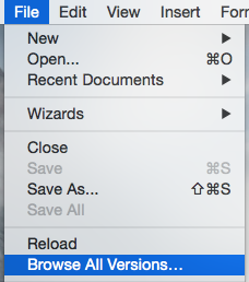 Browse All Versions menu in NeoOffice